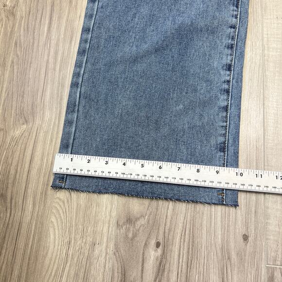 PrettyLittleThing Blue High Rise Straight Leg Jeans Raw Hem Size Tall 10 - Picture 6 of 11